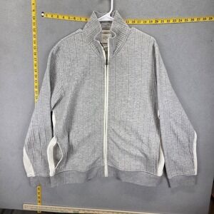 Billy Reid Jacket Mens XL Gray Striped Knit Bomber Full Zip Stand Collar Sweater
